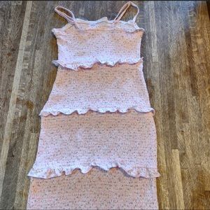 No Boundaries, pink, floral, rouched, smocked, bodycon midi dress, XS